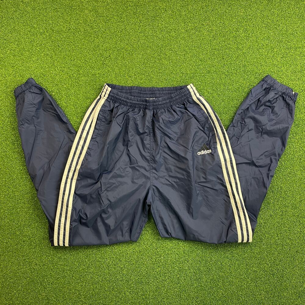Vintage 90s Y2K AdidasThree Stripe Navy Windbreaker Track Pant Sz L